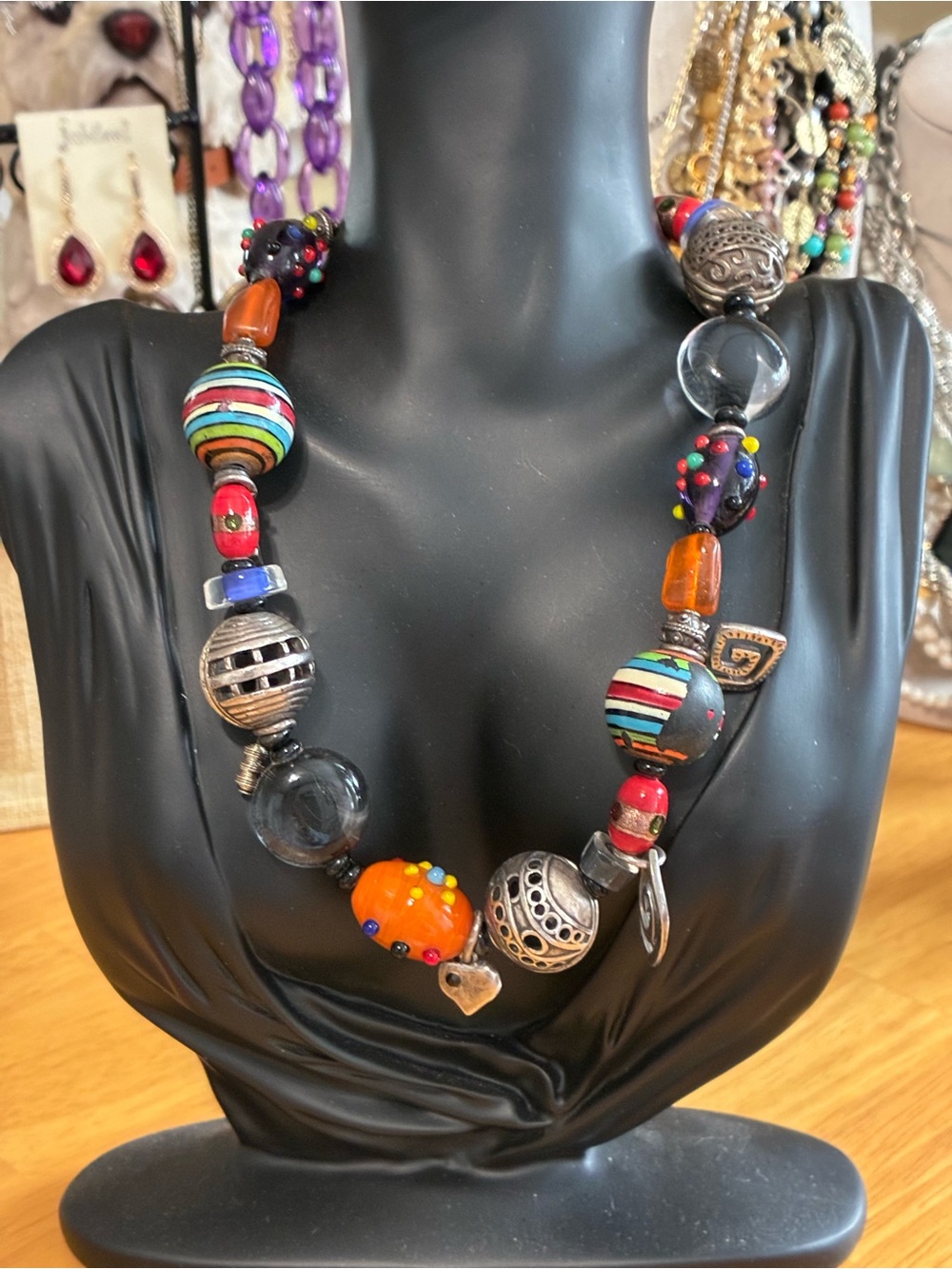 Chico's Multicolor Striped & Beaded Statement Necklace
